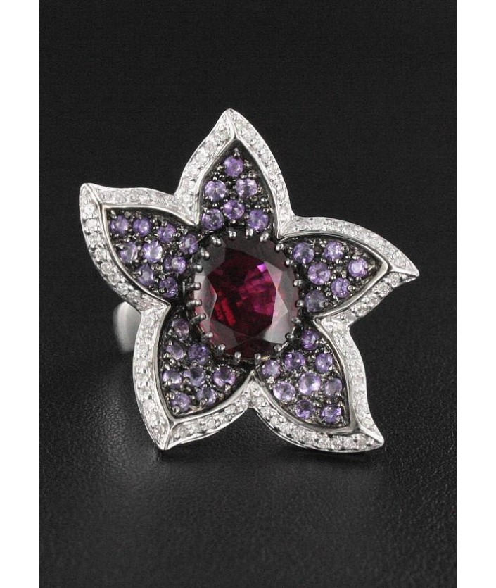 Bague Améthyste, Tourmaline & Diamant